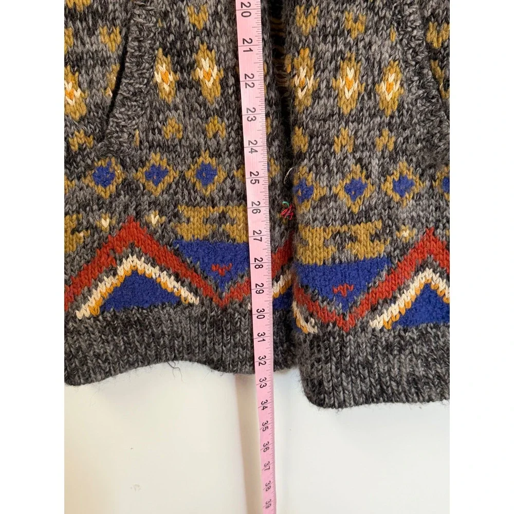 Free People Tiger Intarsia Wool Blend Long Cardigan Grey Southwestern Boho M